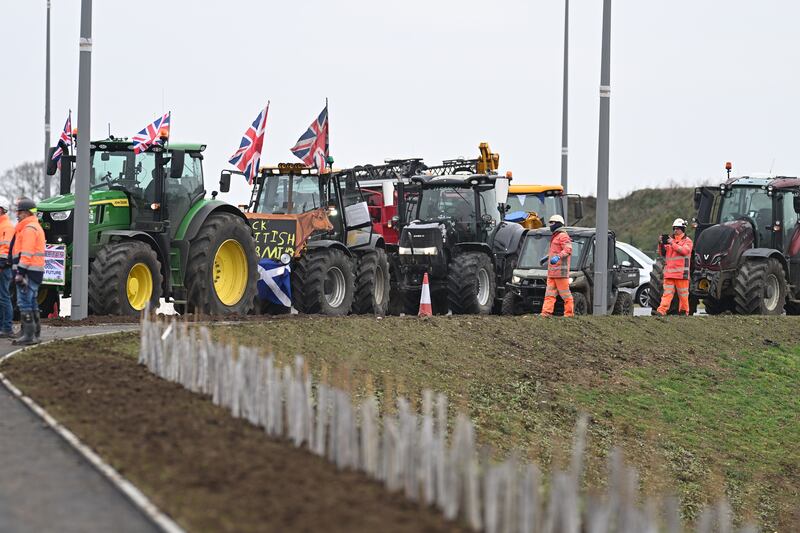 The noise from musical tractor horns filled the air during the Prime Minister’s trip to a development near Milton Keynes