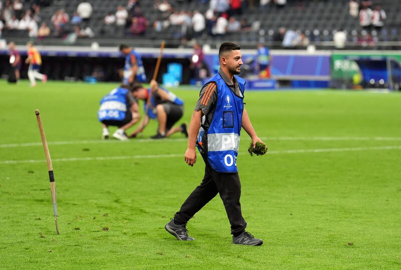 UEFA has said a “detailed maintenance plan” is in place to improve the pitch at the Frankfurt Arena