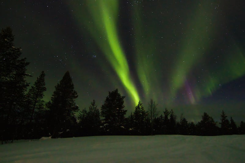 The northern lights can easily be seen in Saariselka, accessible by flying into Ivalo in Finland