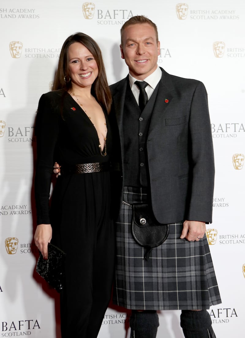 Sir Chris Hoy and wife Sarra arriving for the British Academy Scottish Awards at the Radisson Blu Hotel in Glasgow in 2017