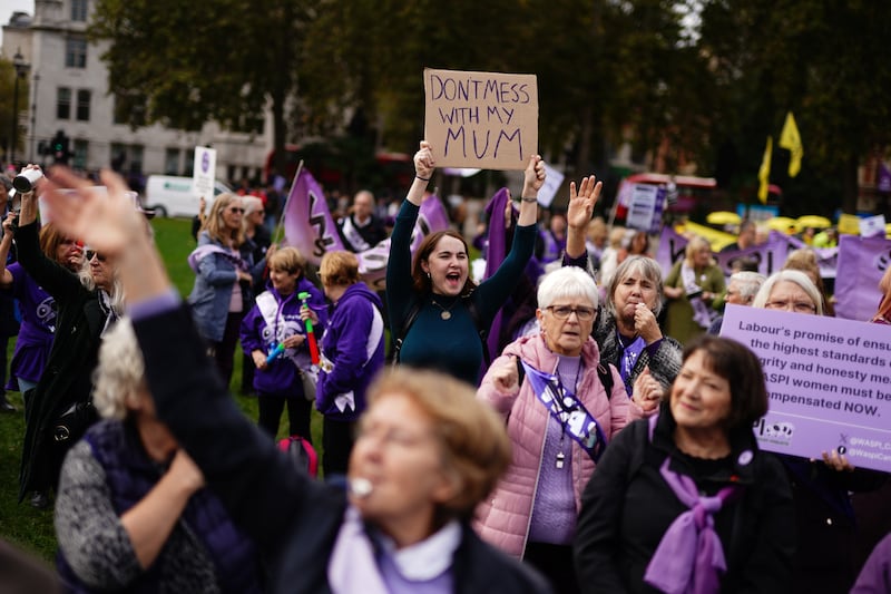 Waspi campaigners stage a protest on College Green in Westminster, London