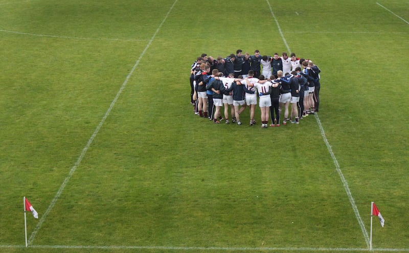 Slaughtneil's footballers before taking on Derrygonnelly in the Ulster Club Senior Football Championship quarter-final at Celtic Park <br />Picture by Margaret McLaughlin&nbsp;