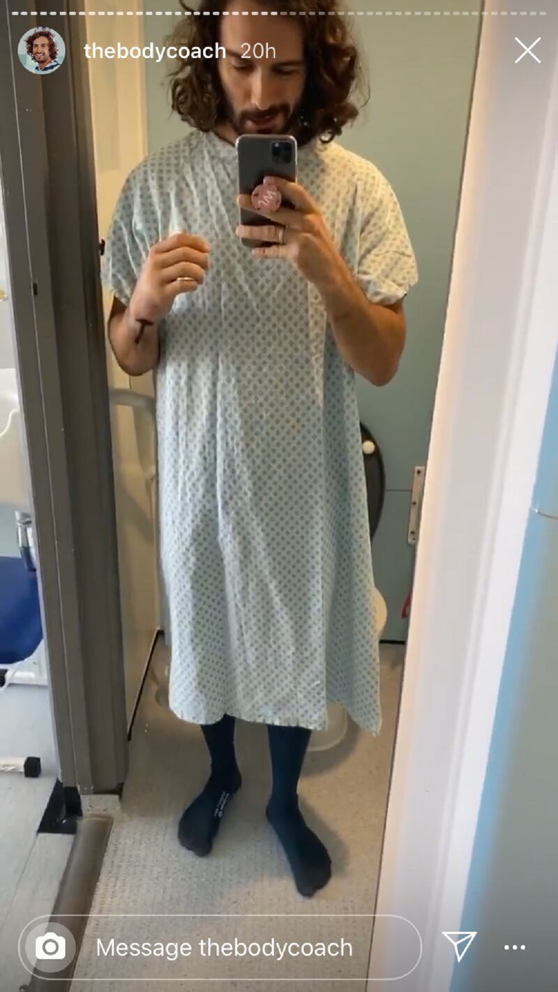 Joe Wicks in his hospital gown