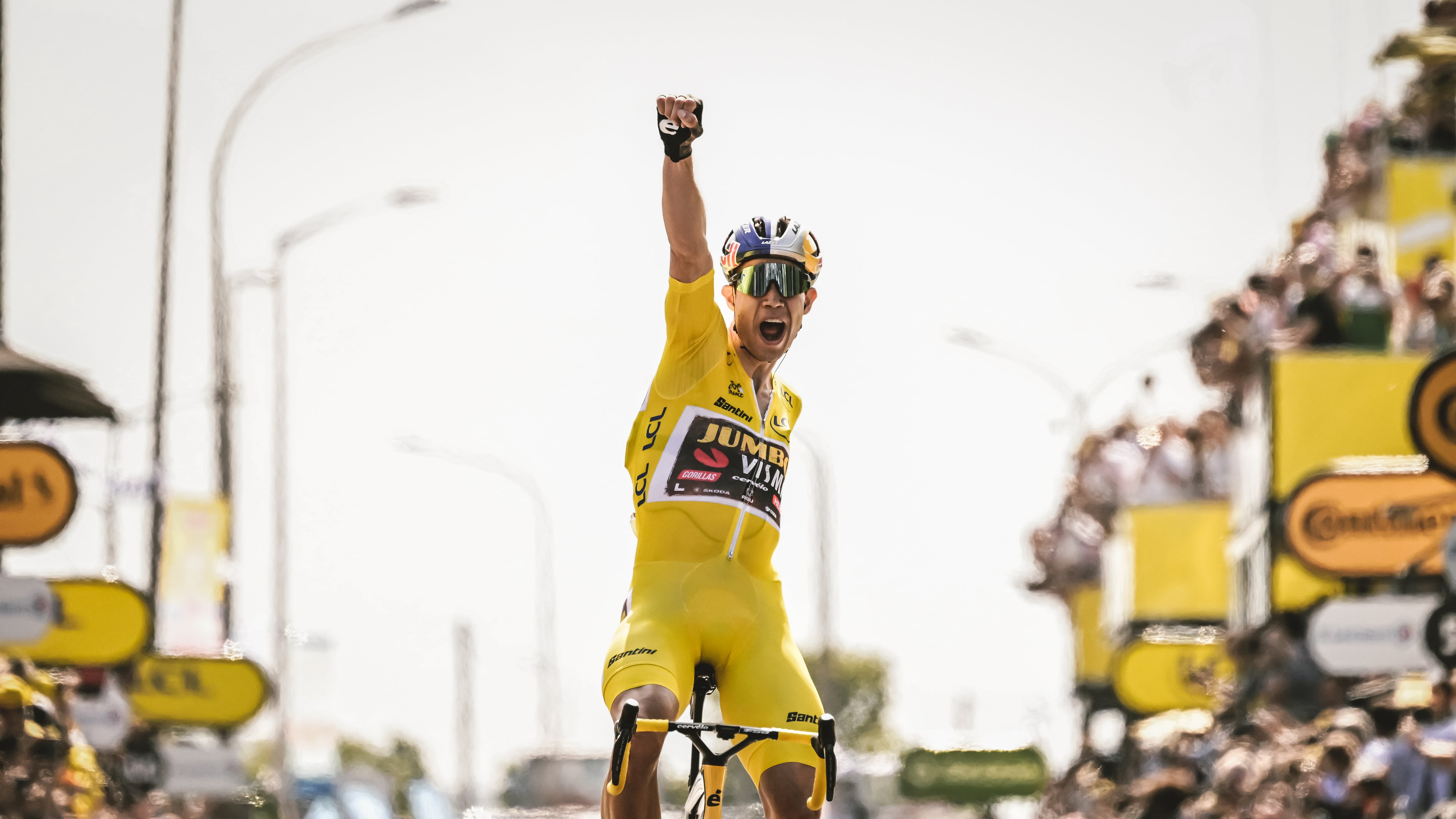 Wout Van Aert celebrates a stage win