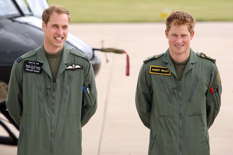 William and Harry at a military helicopter training course base