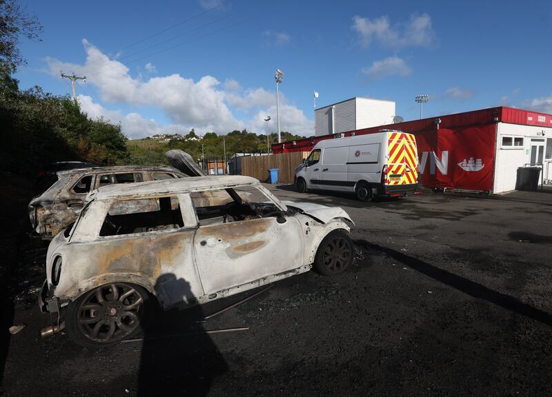 Three cars have been destroyed in an arson attack in Inver Road in Larne.
PICTURE COLM LENAGHAN