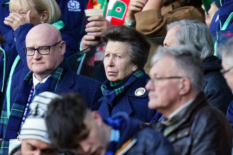 The Princess Royal (centre) in the stands ahead of the international rugby match at Murrayfield Stadium last November