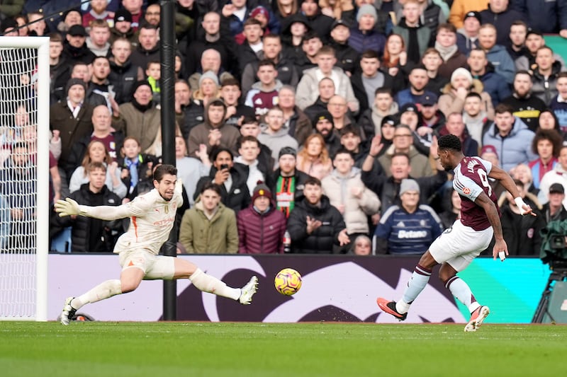 Aston Villa’s Jhon Duran scores the opening goal