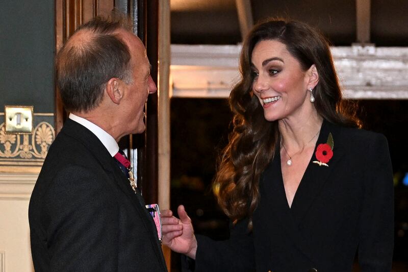 The Princess of Wales had her hair pulled back to showcase the earrings