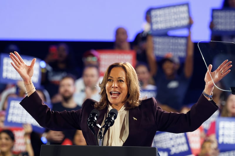 Democratic presidential nominee Vice President Kamala Harris speaks (Annie Mulligan/AP)