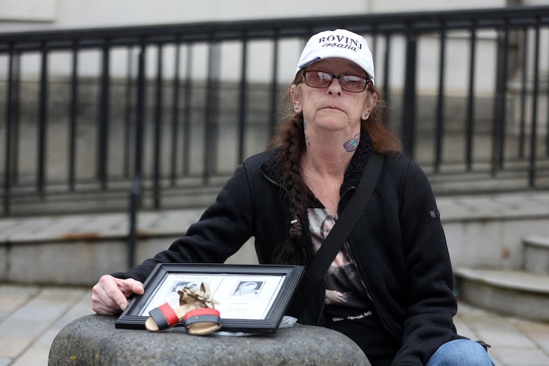 Cathy Doyle Ellis, whose sister Anna O'Brien, died in the Dublin and Monaghan bombings in 1974 along with Anna's husband, John O'Brien, and their two daughters, Jacqueline (17 months) and Anne Marie (five months.) pictured at a vigil against the Legacy Bill outside the Royal Courts of Justice in Belfast.