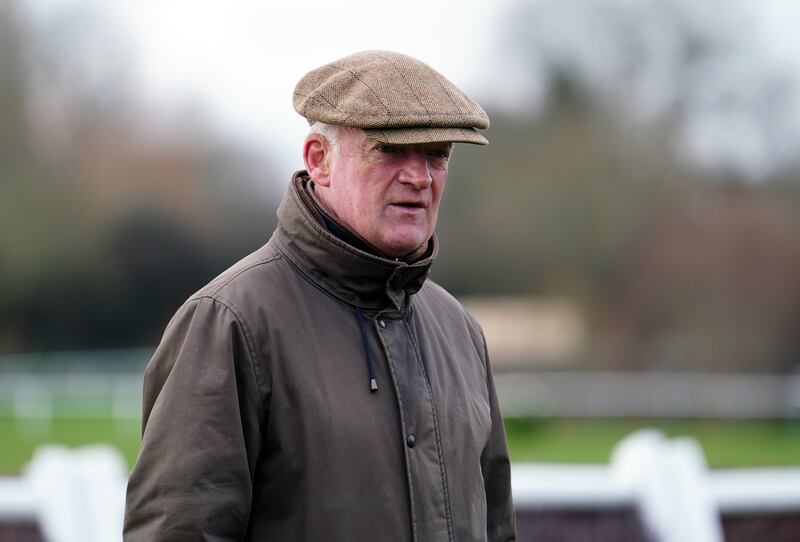 Willie Mullins on the gallops ahead of day one of the Cheltenham Festival at Cheltenham Racecourse