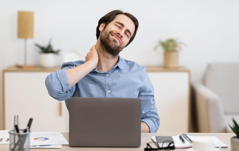 Being sedentary can lead to neck stiffness