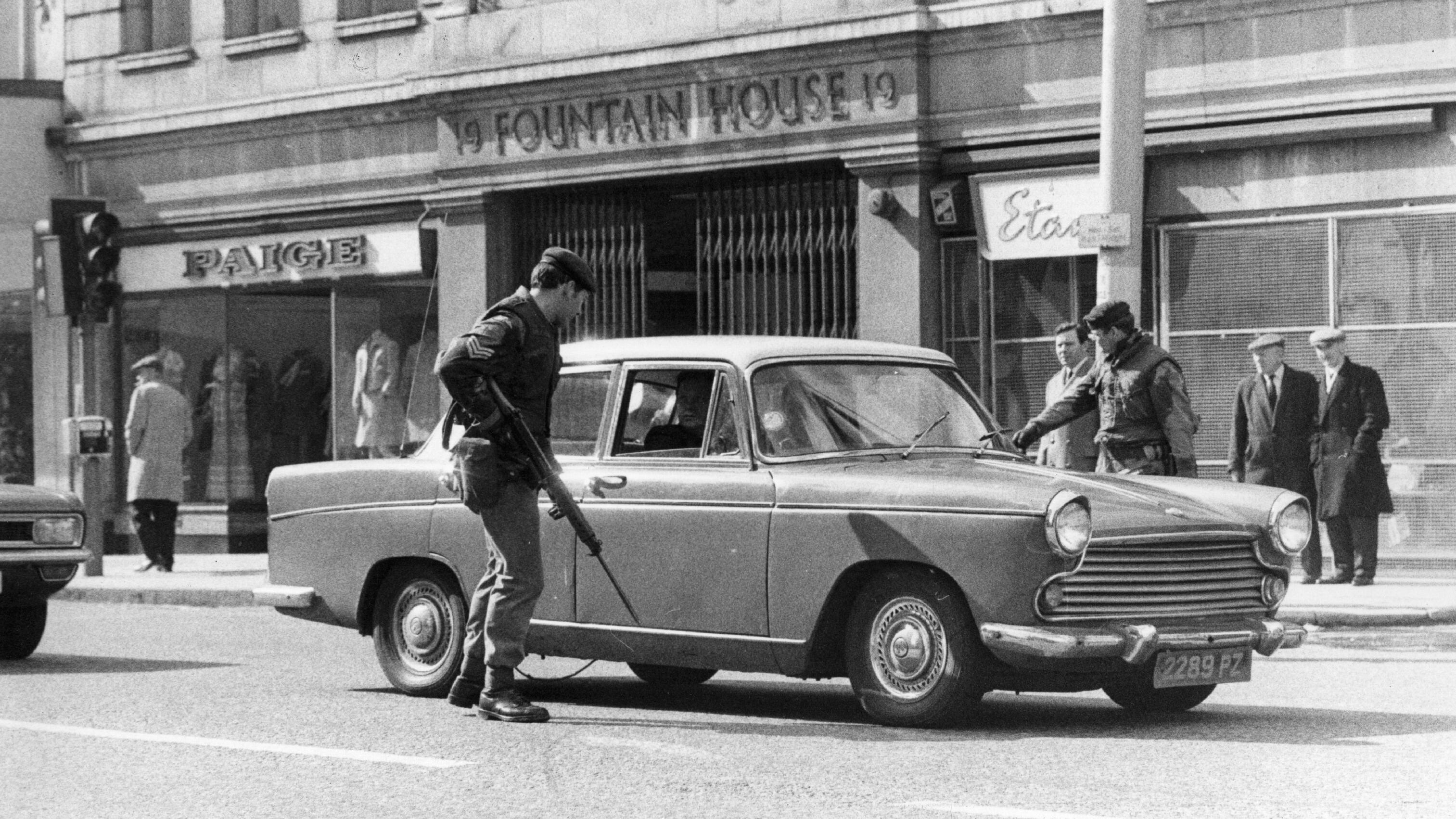 British soldiers patrolling the streets of Belfast in 1972