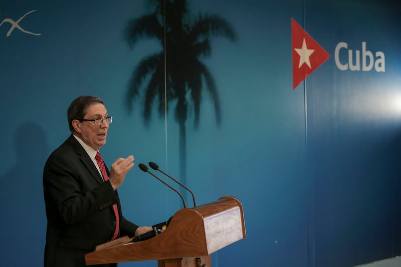 Cuban Foreign Minister Bruno Rodriguez gives a press conference (AP/Ariel Ley)