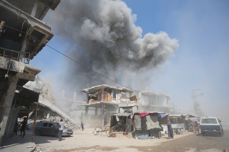 Smoke rises after Israeli bombardments in Khan Younis, Gaza Strip (Abdel Kareem Hana/AP)