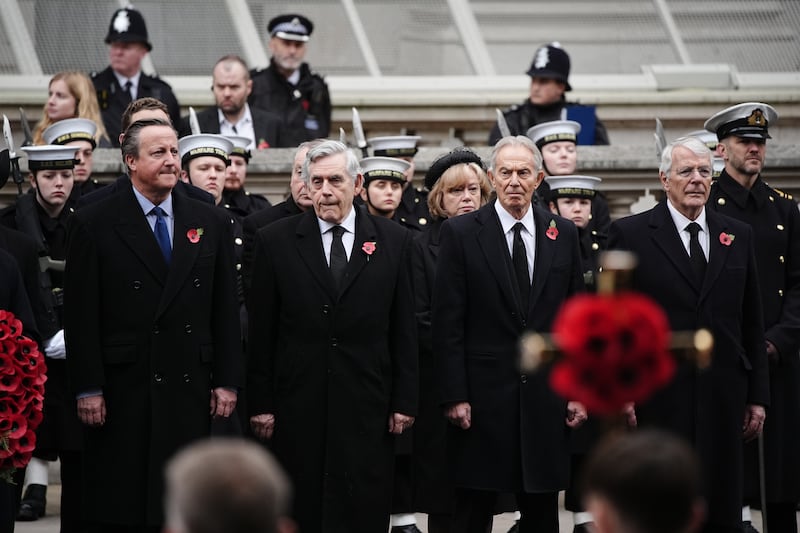 Former prime ministers Lord David Cameron, Gordon Brown, Sir Tony Blair and Sir John Major during the Remembrance Sunday service