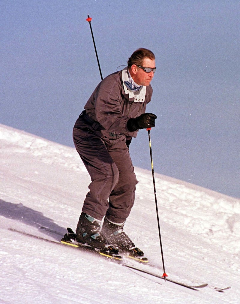 Charlesglides down the slopes in the Swiss Alps at Klosters in 1999