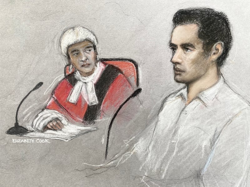 Court artist drawing of Daniel Khalife in the dock at Woolwich Crown Court