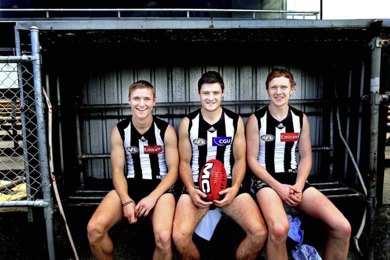 16/11/2011 SPORT: Collingwood&#39;s Irish recruits (left to right) Caolan Mooney Marty Clarke and Paul Cribbin. 