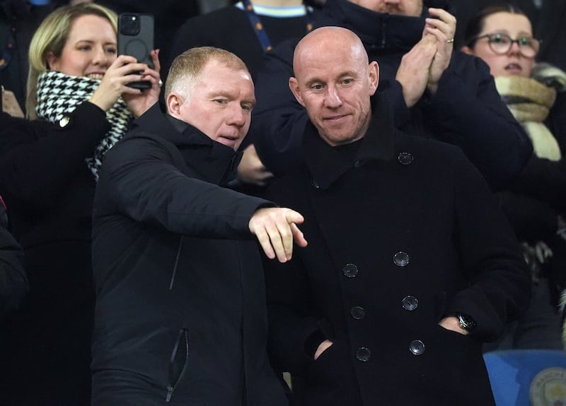 Salford directors and former Manchester United greats Nicky Butt and Paul Scholes watched on from the stands