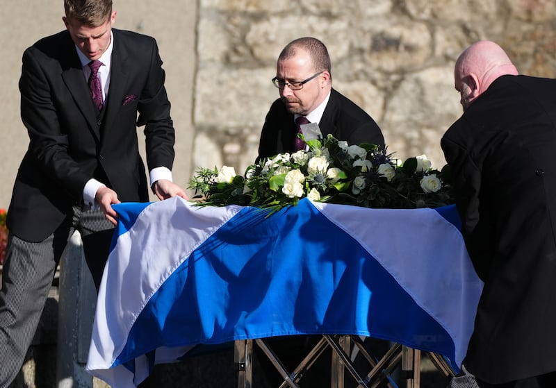 Pall bearers with the coffin of former first minister of Scotland Alex Salmond