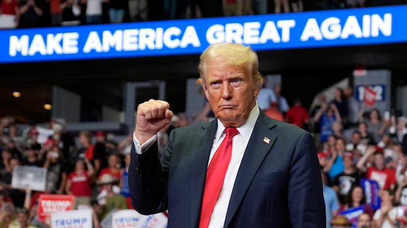 Republican presidential candidate former president Donald Trump after speaking at a campaign rally on Saturday in Grand Rapids, Michigan (Evan Vucci/AP)