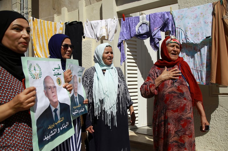 Supporters of President Kais Saied in Ariana (Anis Mili/AP)