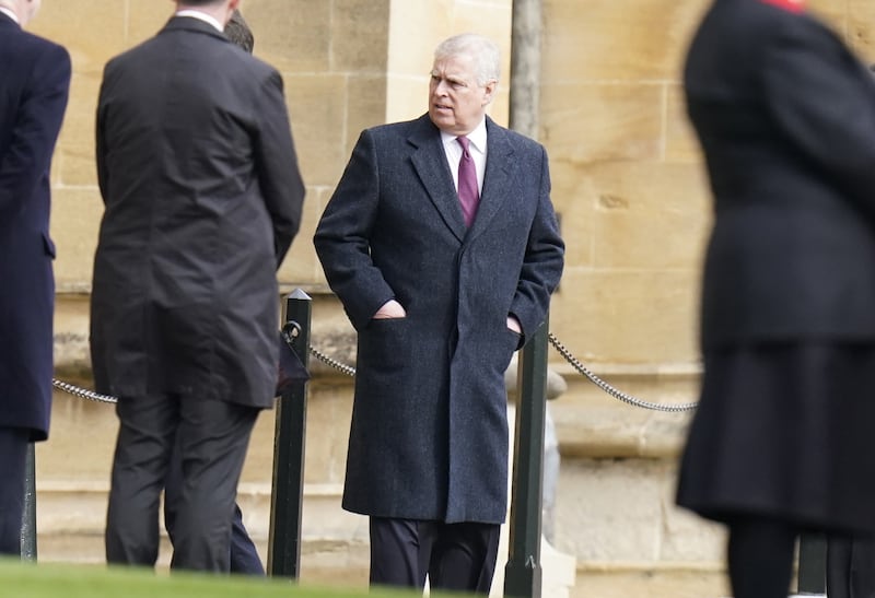 The Duke of York leaves St George’s Chapel, Windsor Castle after attending a thanksgiving service for the life of King Constantine of Greece. Andrew Matthews/PA