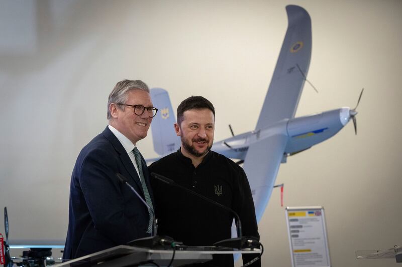 Sir Keir Starmer with Ukrainian President Volodymyr Zelensky earlier in January (Efrem Lukatsky/AP)