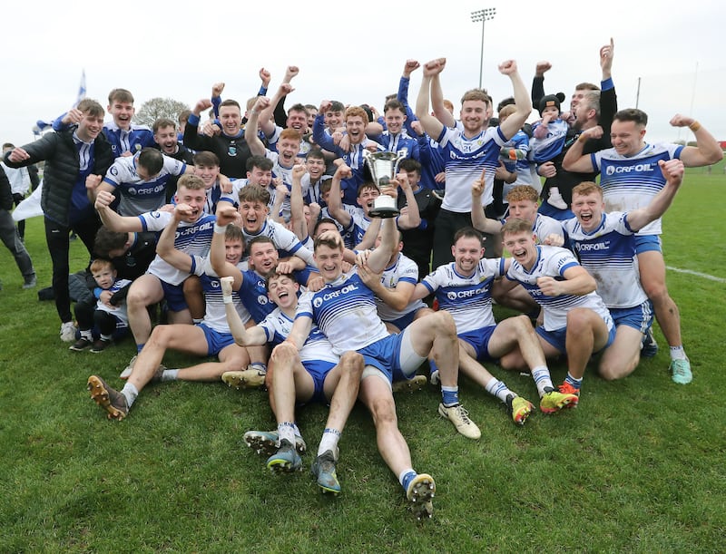 Ballinderry celebrate after their Derry IFC final replay win over Faughanvale at Owenbeg on Saturday
Picture: Margaret McLaughlin