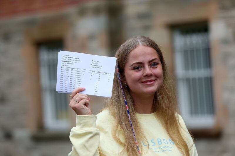 Julia Szkopinska collects her results from St Dominic's Grammar School in west Belfast. Picture by Mal McCann