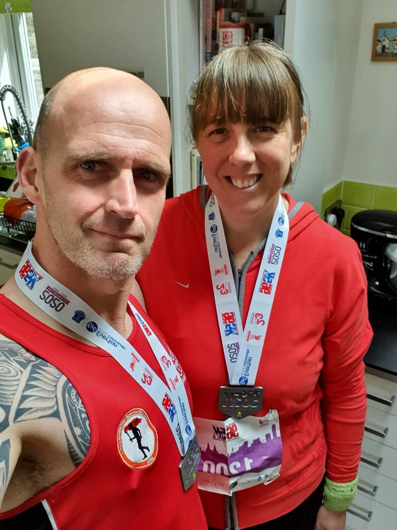 Mik Parkin, with his wife Claire, as he prepares to run from Liverpool to London to campaign for a Hillsborough Law