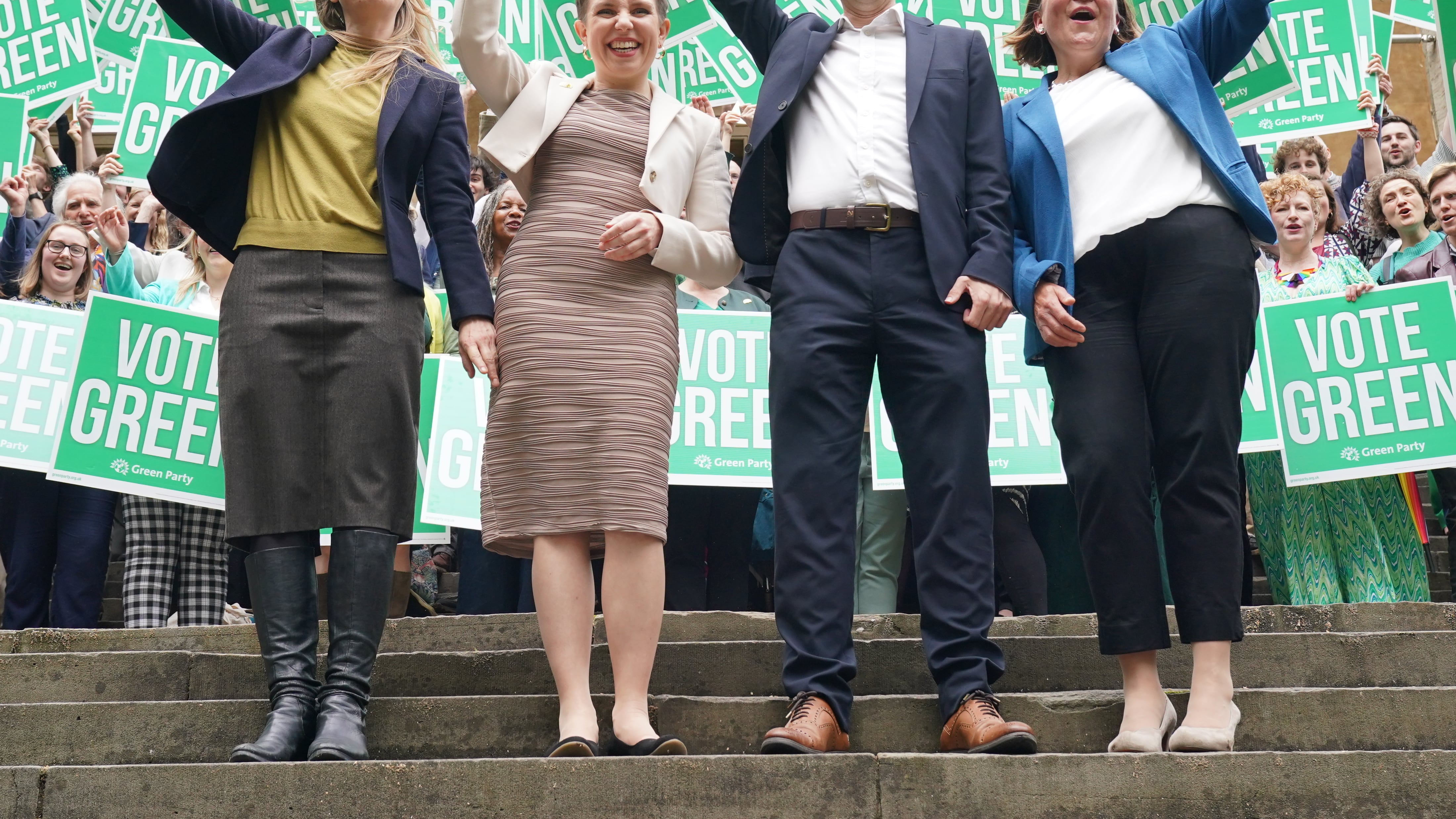 Green Party parliamentary candidates (left to right) Sian Berry, Carla Denyer, Adrian Ramsay and Ellie Chowns