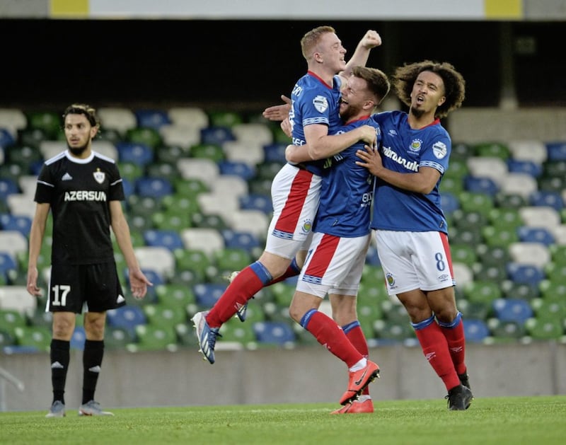 Two goals from former Everton striker Shayne Lavery helped Linfield stun Azerbaijani champions Qarabag at Windsor Park last week. Picture by Pacemaker 