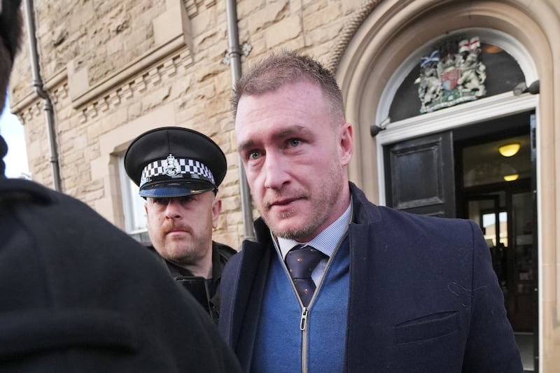 Stuart Hogg leaving Selkirk Sheriff Court after sentencing