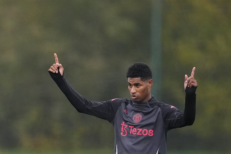 Manchester United’s Marcus Rashford during a training session at Carrington Training Centre