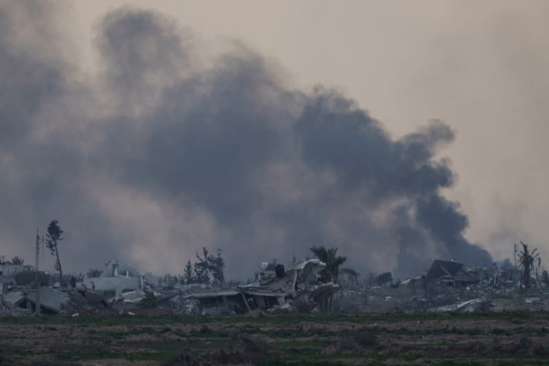 Smoke rises after an explosion in the Gaza Strip, on Thursday (Leo Correa/AP)