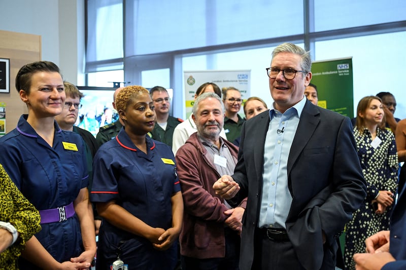 Prime Minister Sir Keir Starmer meets NHS staff during a visit in east London