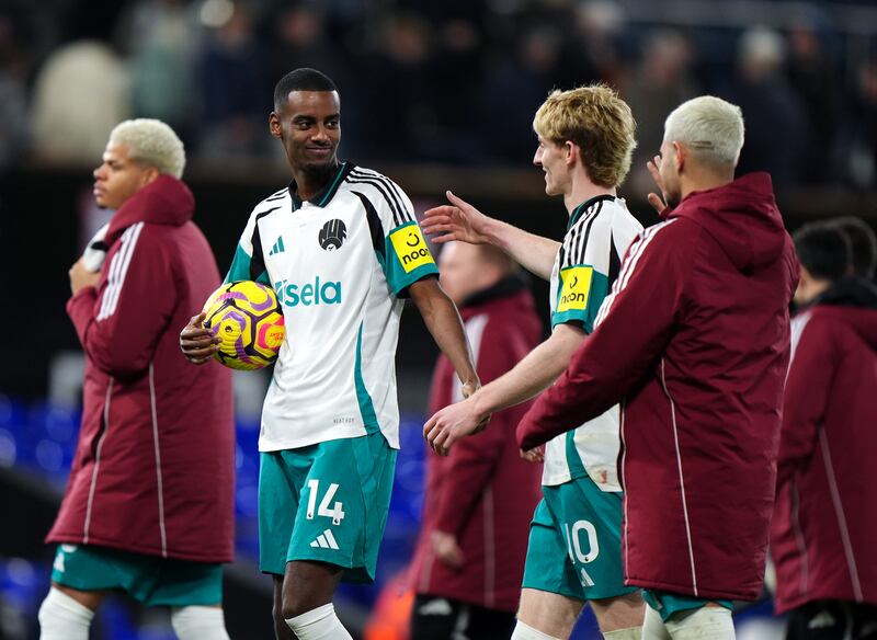 Newcastle striker Alexander Isak left with the match ball after his hat-trick at Ipswich