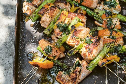 BBQ trout with asparagus and orange recipe