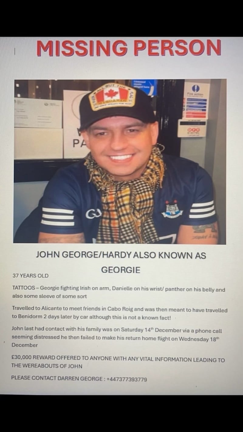 A missing person poster calling for information as to the location of John George