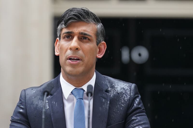 Prime Minister Rishi Sunak issues a statement outside 10 Downing Street after calling a General Election