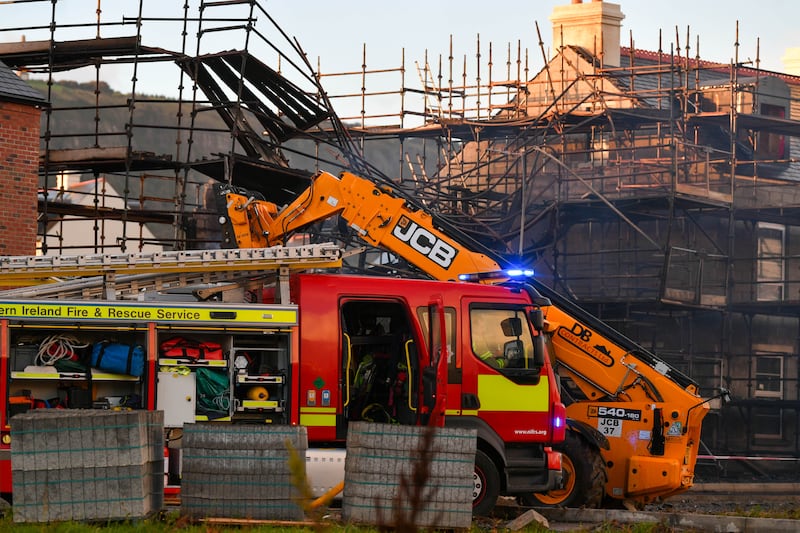 PACEMAKER PRESS BELFAST 12-10-24
Hartley Hall Fire
NIFRS are at the scene of a fire in a housing development within Harley Hall, Greenisland. 
Photo - Andrew McCarroll/ Pacemaker Press