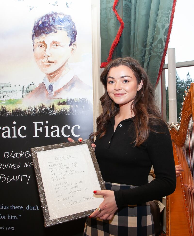 Rebecca Hollywood receives the P Fiacc poem written to her as 'The Girl Who was Almost Never Born'