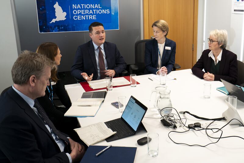 Health Secretary Wes Streeting, centre, met NHS chief executive Amanda Pritchard, second right, and other service leaders on Monday