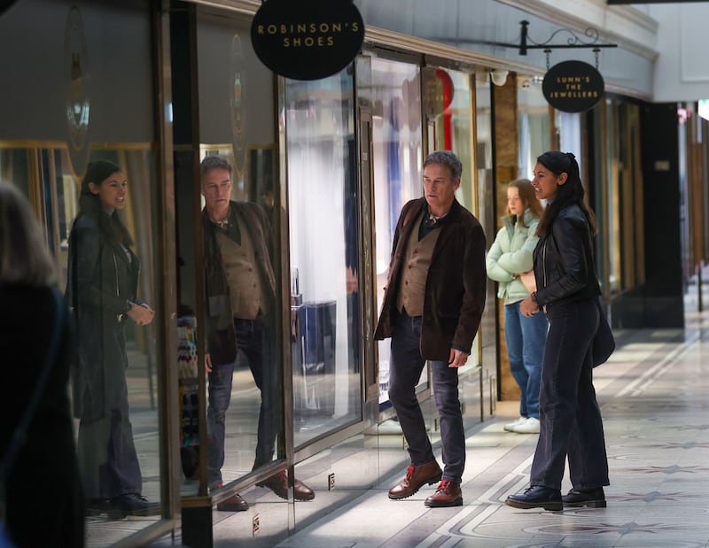 Filming a new series called Art Detective at Queen’s Arcade in Belfast.
PICTURE COLM LENAGHAN