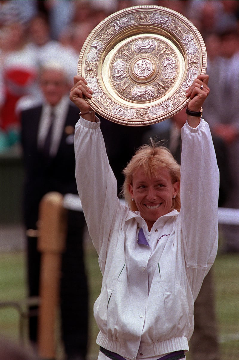 Martina Navratilova with the Ladies Singles Champion trophy