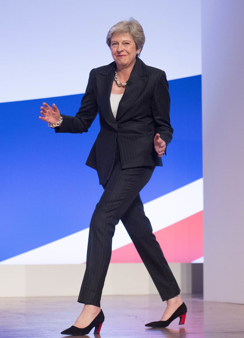 Former prime minister Theresa May dancing at a Conservative Party annual conference