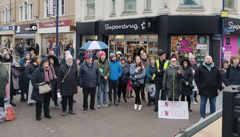 Protesters gathered outside Coleraine Town Hall following the march (Gemma Brolly)